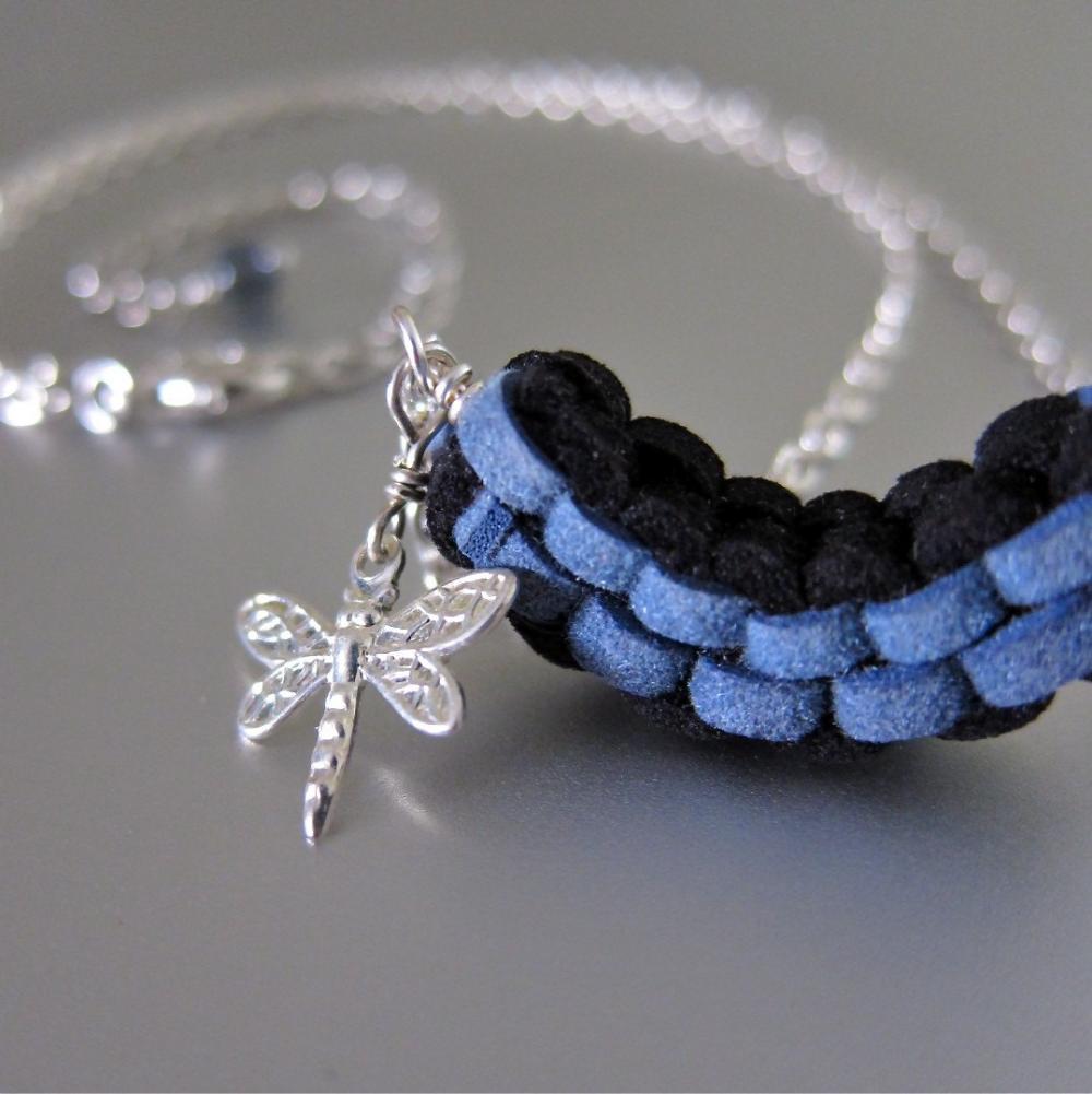 Muse necklace - hand woven braided faux suede in gray black (Made upon rder)