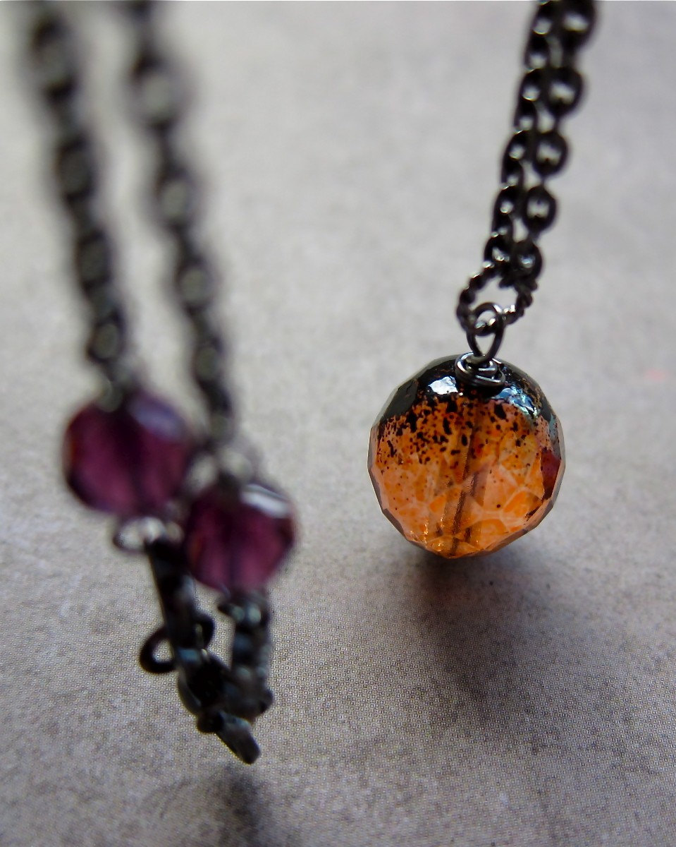 Amber Glow necklace - distressed Czech glass in burnt orange (limited edition)
