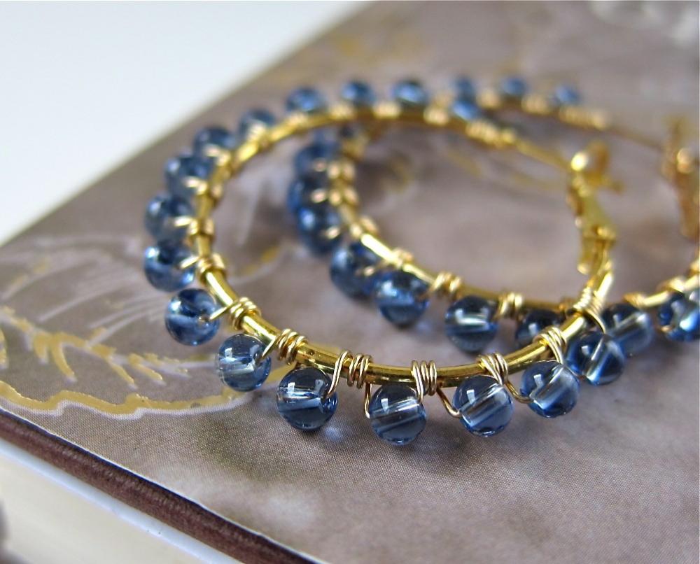 Understated Halo beaded hoop earrings - wire wrapped in Cornflower Blue glass (more colors available)