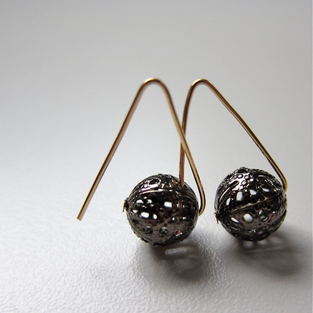 Pendulum Earrings Filigree Ball On Golden Ear Hooks (Modern) on Luulla